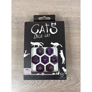 Q Workshop Cats Dice Set Purple Gold Polyhedral 7 Piece RPG Tabletop Gaming New